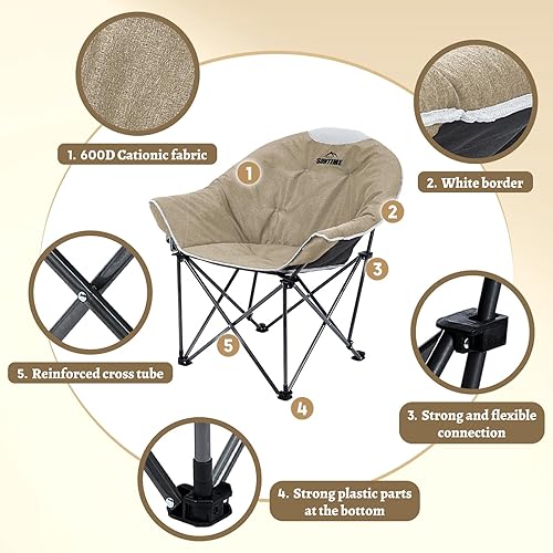 Miniatura 4 de OUTDOOR LIVING SUNTIME Silla de sofá, silla plegable acolchada de gran tamaño para ocio, portátil, estable, cómoda, silla plegable para camping,