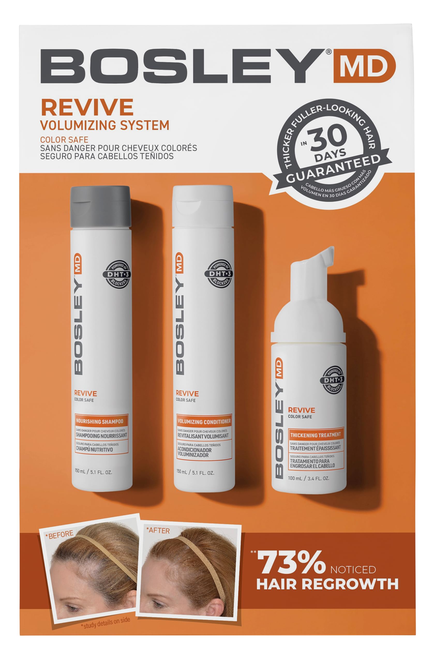 BosRevive Color-Safe Hair Care Kit for Thinning Hair, Starter Size (30 Days) – Shampoo, Conditioner & Thickening Treatment with Biotin, Panthenol & Botanical Extracts