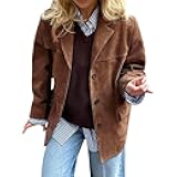 Suede Jacket Womens Fall Fashion 2025 Vintage Oversized Blazers Long Sleeve Button Down Faux Leather Jacket