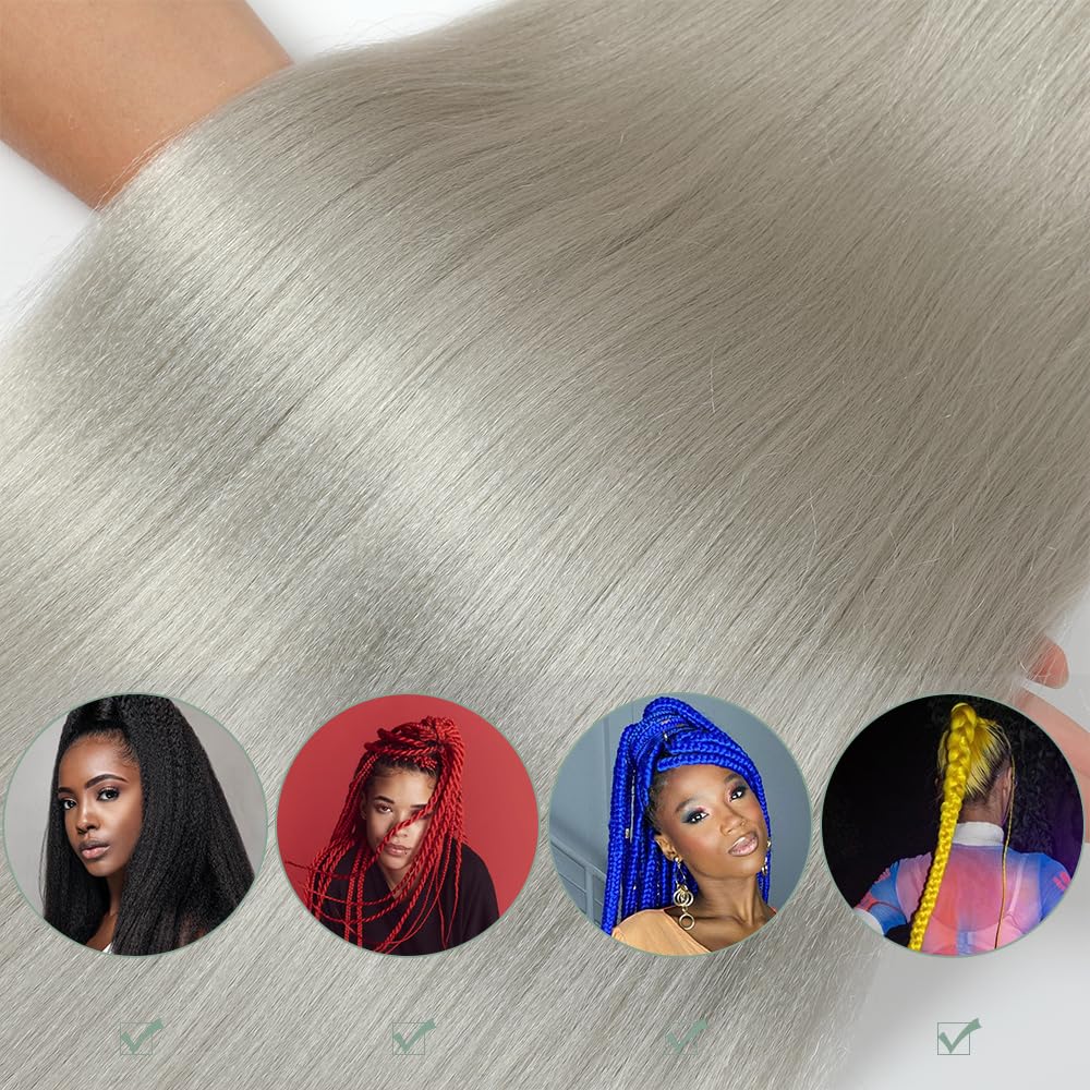 Kunsthaar zum Einflechten Pre Stretched Braiding Hair Aschblond 32 Zoll 6er Pack Braids Extensions Yaki Textur Einfach zu flechten für Anfänger Leichtes natürliches Haar für Box Braids Twists