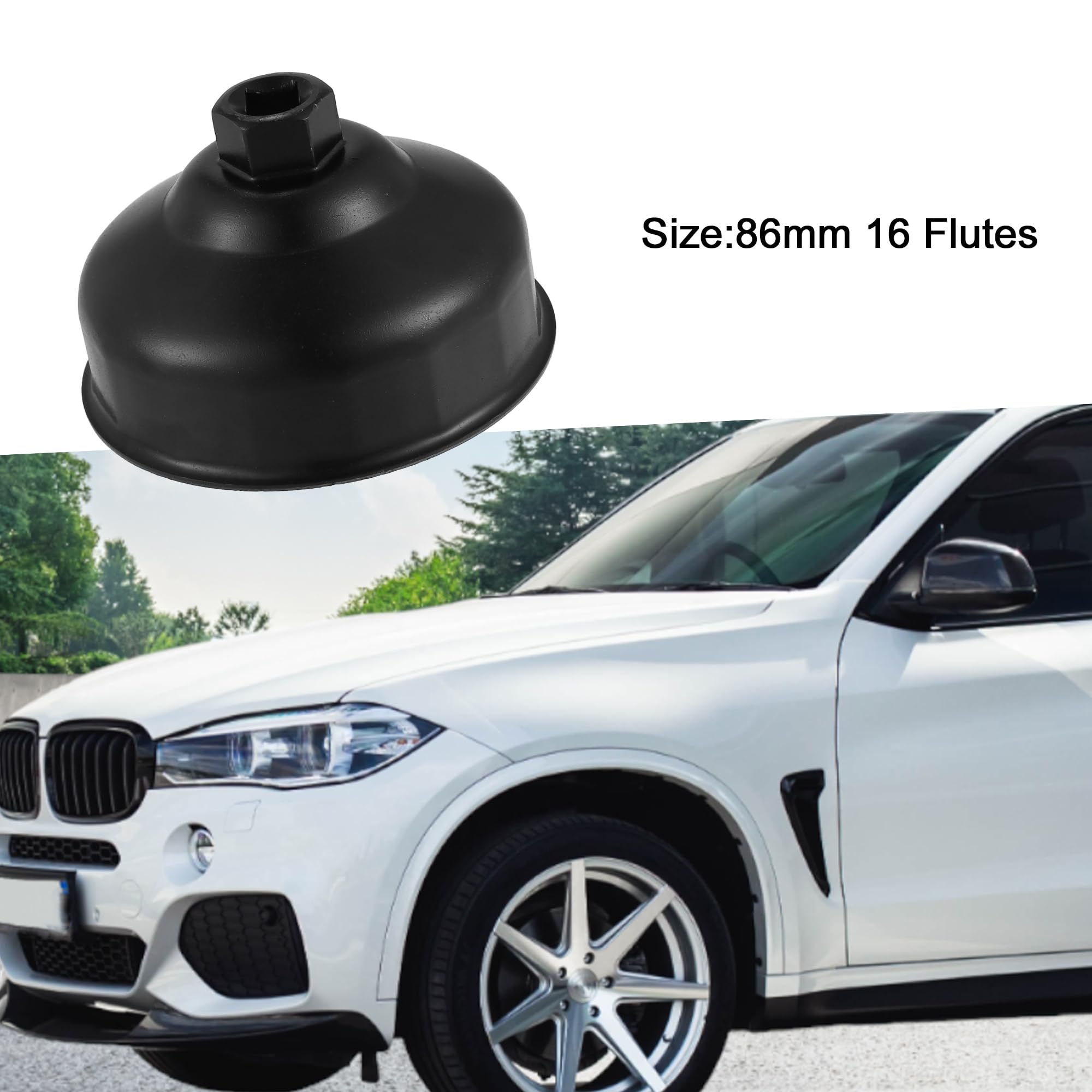 A ABSOPRO Car Oil Filter Wrench 86mm 16 Flutes Oil Filter Socket Wrench Housing Cap Socket Remover Tools for BMW X5 2000-2017 Metal Black