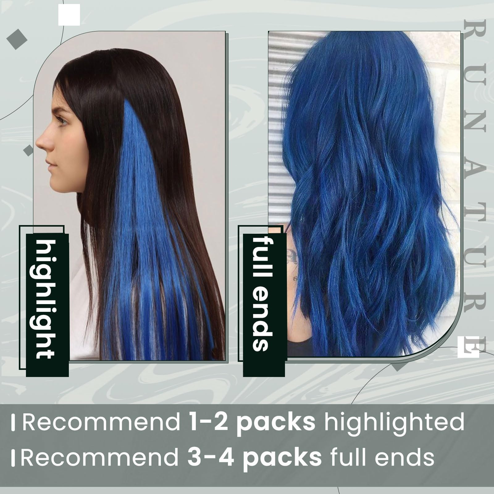 RUNATURE Blue Clip in Hair Extensions Real Human Hair 22 Inch