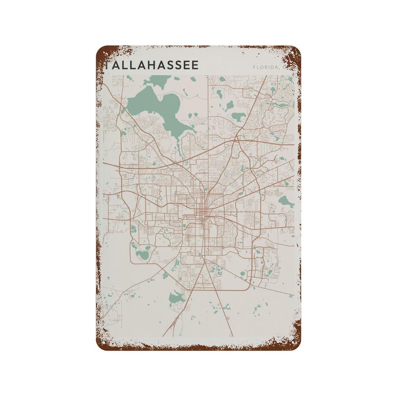 xiaoxiaoshen Tallahassee Map Florida Travel Gift Farmhouse Decor Wall Decor Art Metal Tin Poster Modern Home Decor Art Home Bar Shop Decorations Vintage Sign 30x20cm