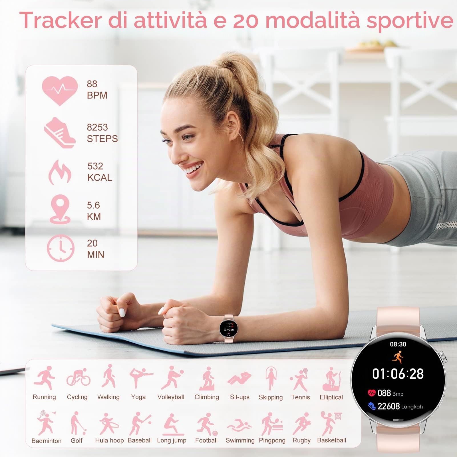 Smartwatch da Donna con Bluetooth Chiamate 1,32" Orologio da Donna per iPhone Android Orologio Fitness da Donna con Contapassi, Monitor della Frequenza Cardiaca, Monitor del Sonno 20 Modalità