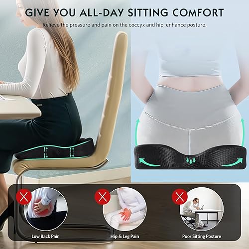 Miniatura 2 de Cojín de asiento, cojines para silla de oficina, cojín de asiento de automóvil, antideslizante para aliviar la presión y el dolor para coxis, coxis,
