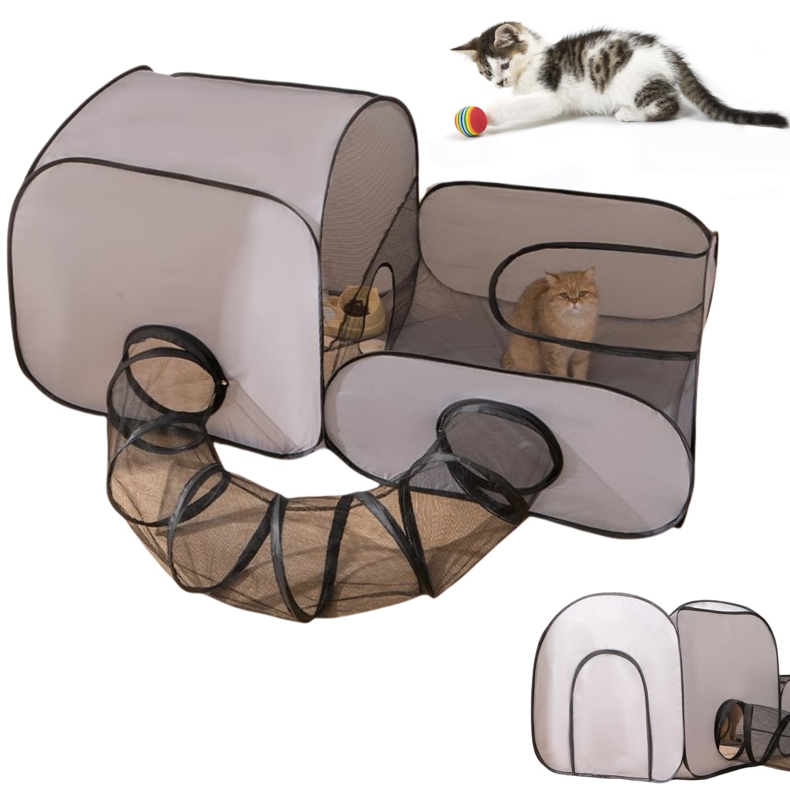 Parc d'extérieur pour Chat - Enclos pour Chat - avec Design Portable - Maison de Jeu Interactive avec Tunnel - Accessoire Portable pour Animaux de Compagnie pour Chiots et Petits (L)