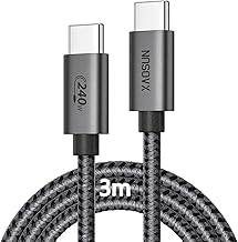 XAOSUN 240 W USB C Cable (3 M/10 FT), USB C to USB C Charging Cable, Fast Charge, E-Marker 2.0 Chip & PD 3.1, Nylon Cable Compatible with iPhone 17/16/15 Pro, iPad Pro/Air, Samsung Galaxy S24/S23/S22