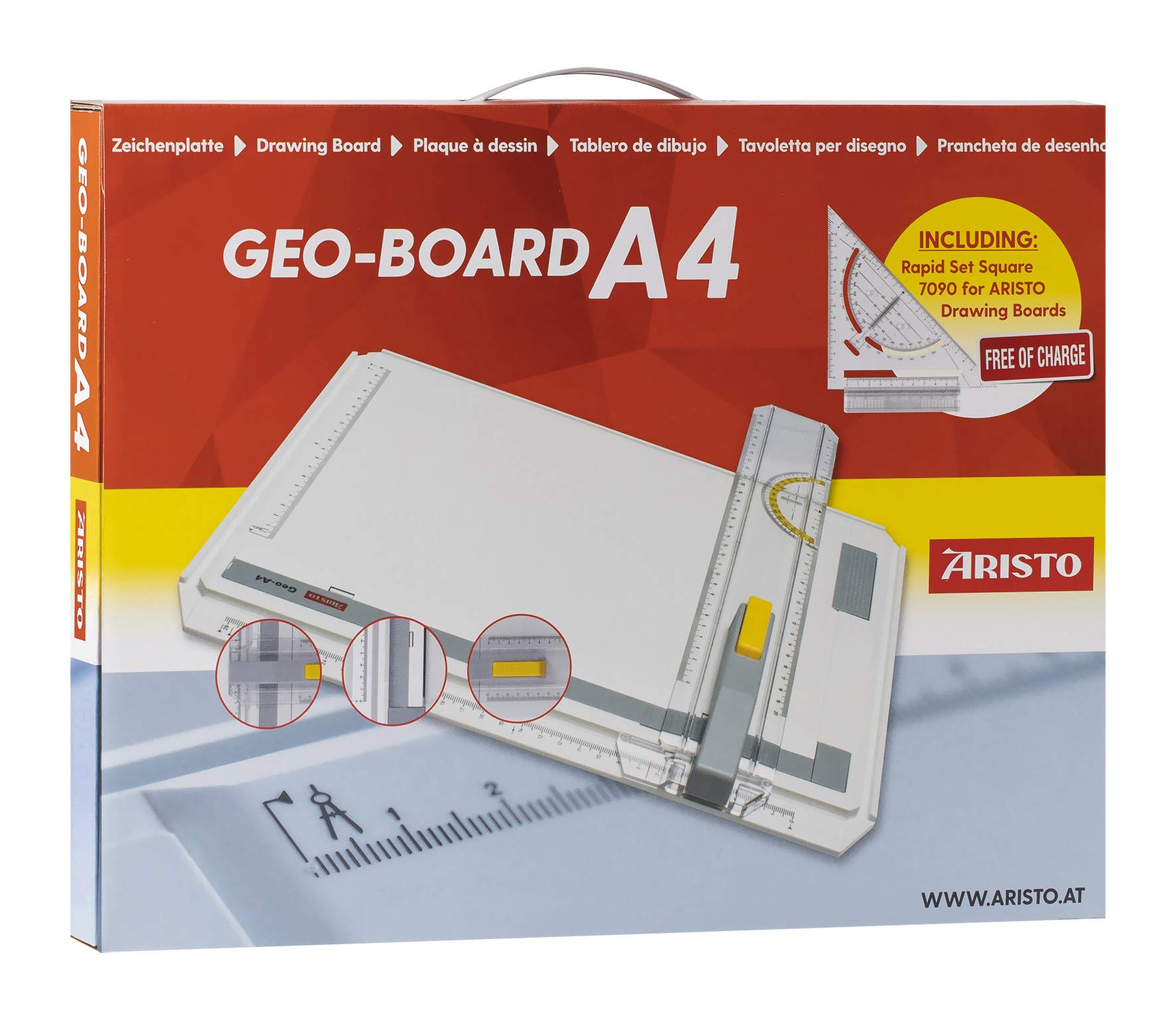 Aristo AR70442 - Tavola da disegno A4 GEO, in plastica resistente agli urti, con triangolo a scatto rapido AR7090, colore: Bianco