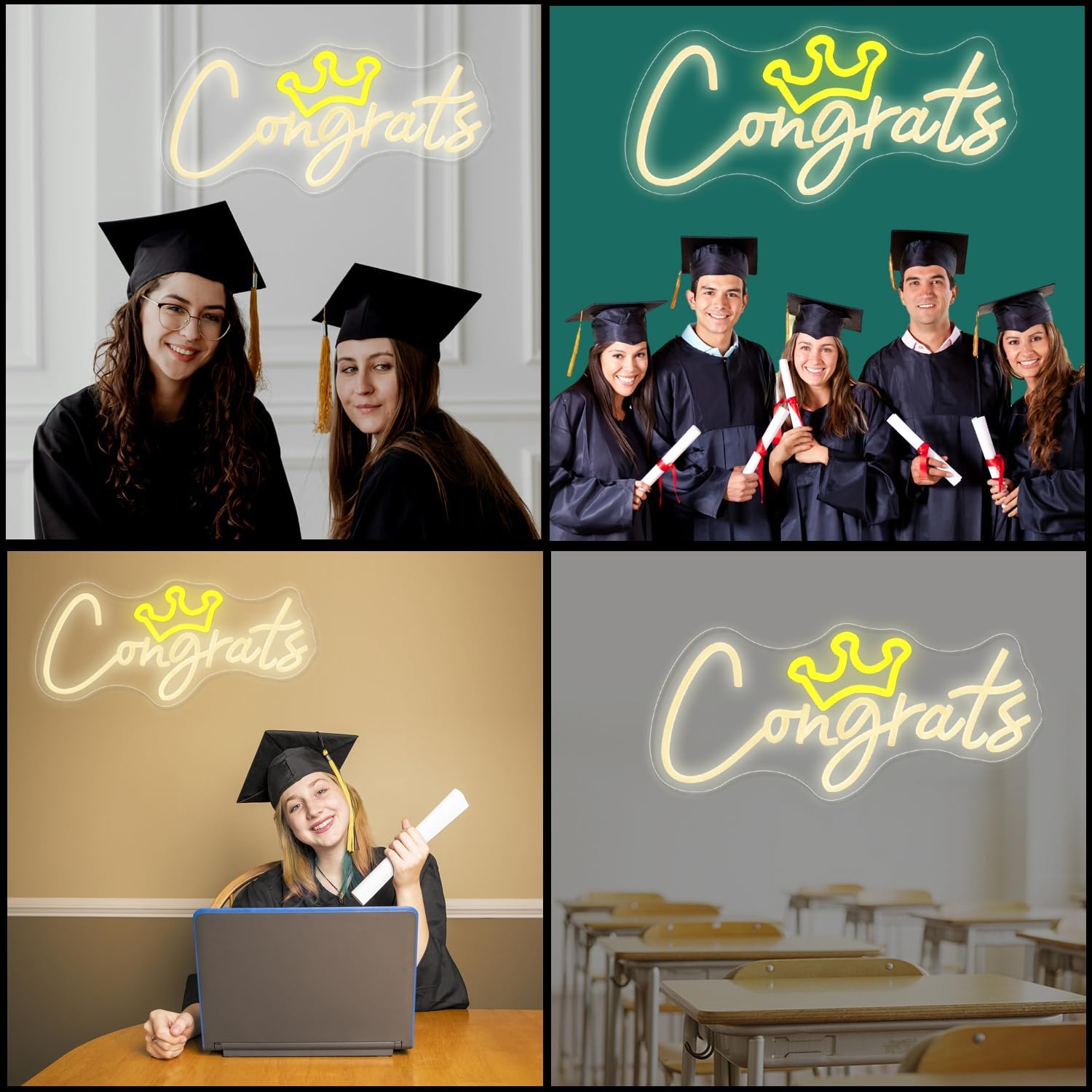 'Congrats Grad neonowy znak LED litery neonowy znak z okazji ukończenia szkoły impreza neonowa lampka USB ciepły biały znak do dekoracji ścian akademika klasa pokój urodziny wydarzenie przyjęcie