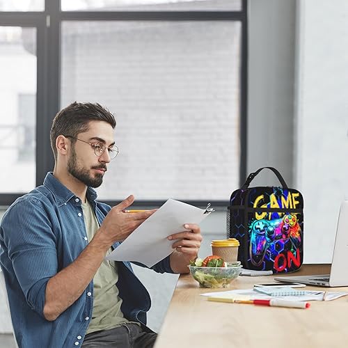 Miniatura 5 de Bolsa de almuerzo para niños, lonchera de videojuegos colorida, contenedor de refrigerios reutilizable, aislado, bolsa portátil para niños, escuela,