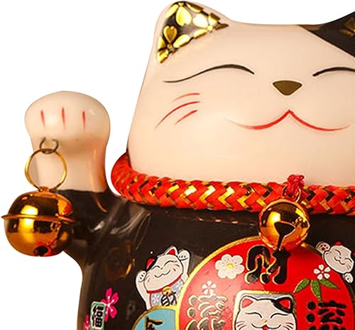 Miniatura 5 de FOTABPYTI Lucky Cat - Banco de monedas, caja de dinero de cerámica de 4.5 pulgadas, diseño exquisito maravilloso para la oficina (negro)