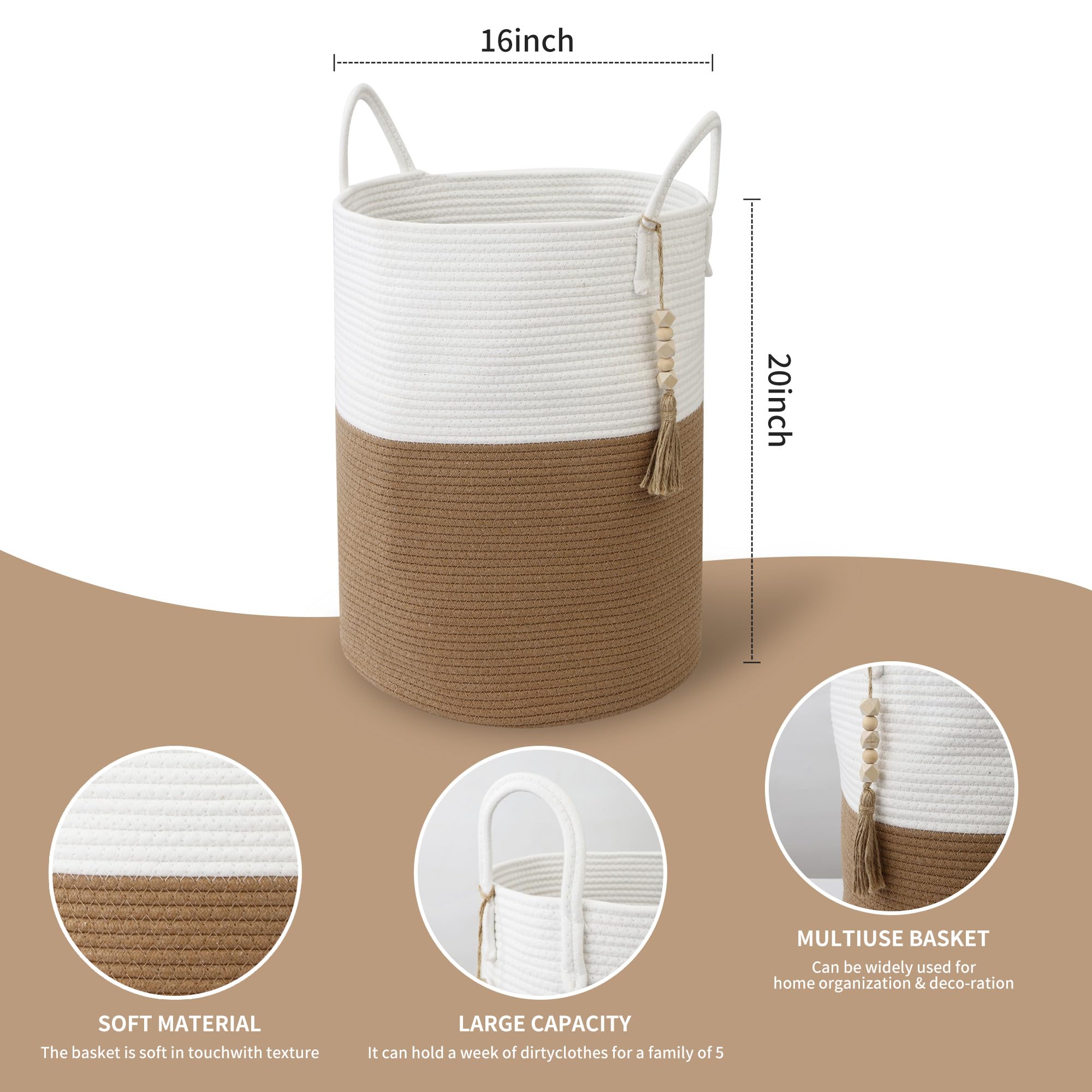 Cesto Portabiancheria TIMEYARD In Cotone Intrecciato Bianco - 38x50 Cm - Per Bagno, Cameretta, Giocattoli