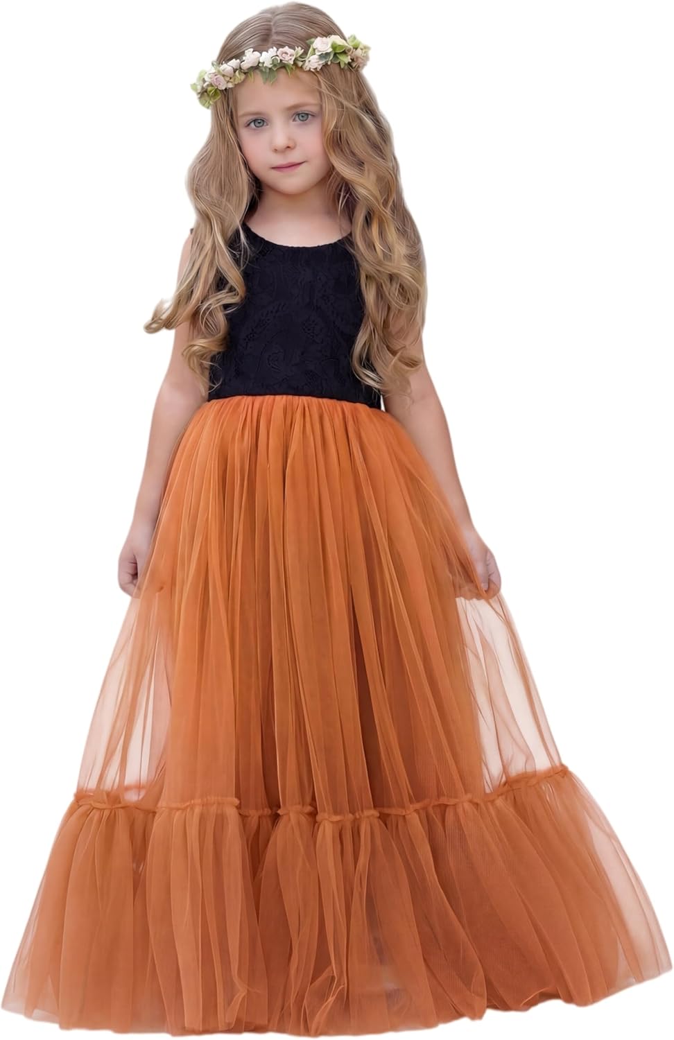 LalaMira Flower Girl Dress Lace/Tulle Boho Toddler Dresses Ruffle Girl Dress for Wedding Garden Party Communion Beach