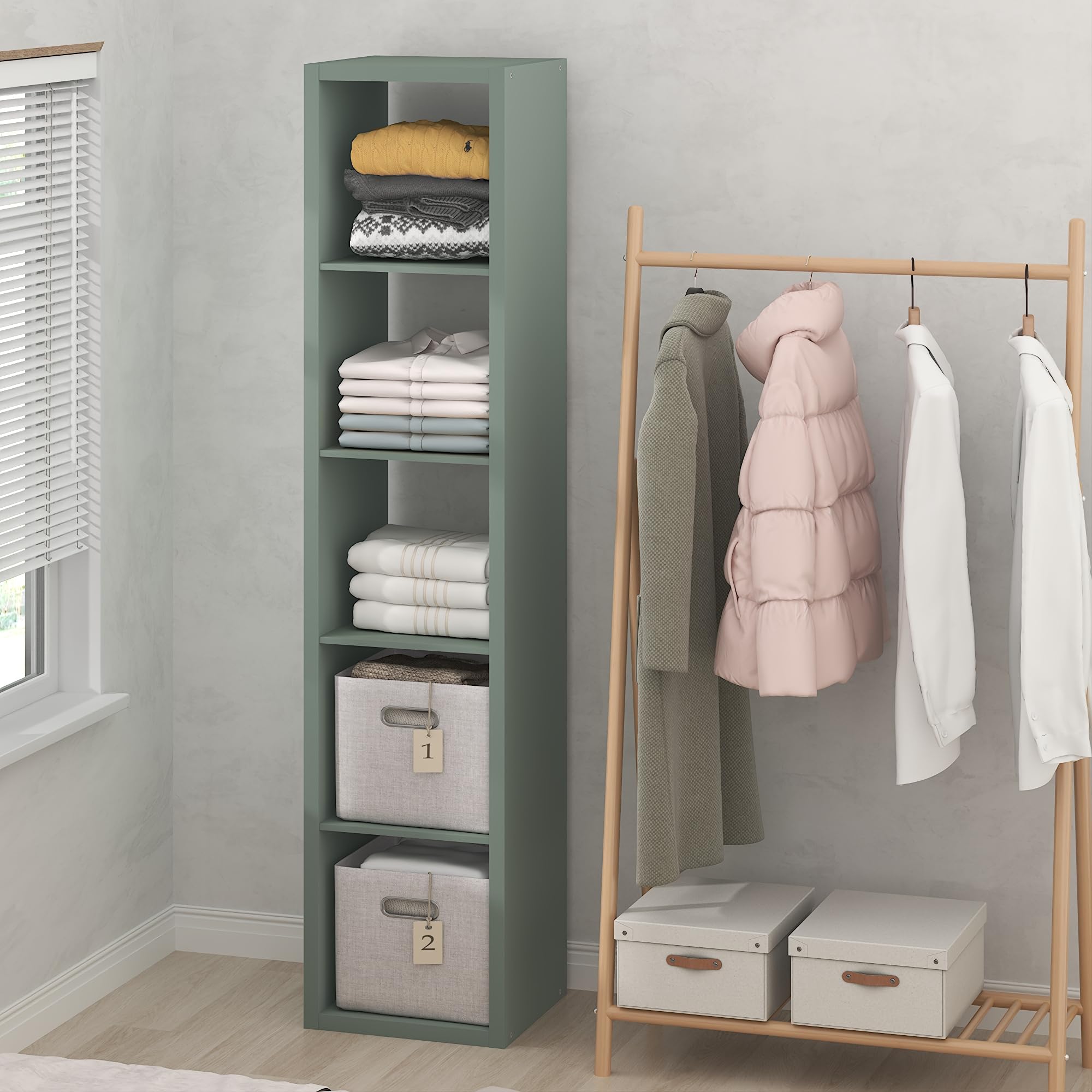 Furinno Cubic Extra Thick 5-Cube Closet Organizers and Storage, Sage Green