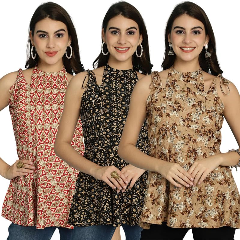 Image of Pinkmint Halter Neck with Tie Back Short Combo Tops for Women ll Fancy Regular Fir Tops ll Casual Wear (Pack of 3)