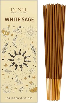 Dinil White Sage Incense Sticks 100 Sticks | Hand-Rolled, Charcoal-Free | Clean Burn, Low Smoke | Aromatic Incense for Meditation, Yoga & Home Fragrance