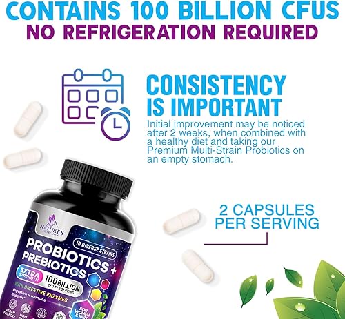 Miniatura 9 de Probióticos 100 mil millones de UFC - 10 cepas probióticas y prebióticos - Salud intestinal digestiva, apoyo inmunológico y estreñimiento ocasional,