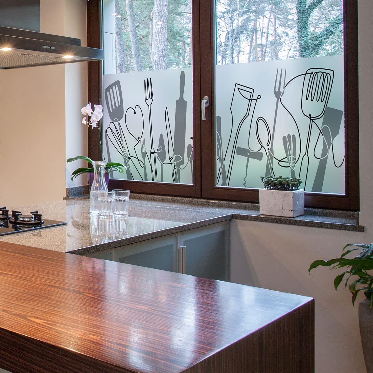 Película con Ventana antimirada, Cocina, Utensilios, Pegatinas para Ventanas y Puertas de Ducha, 40 x 100 cm