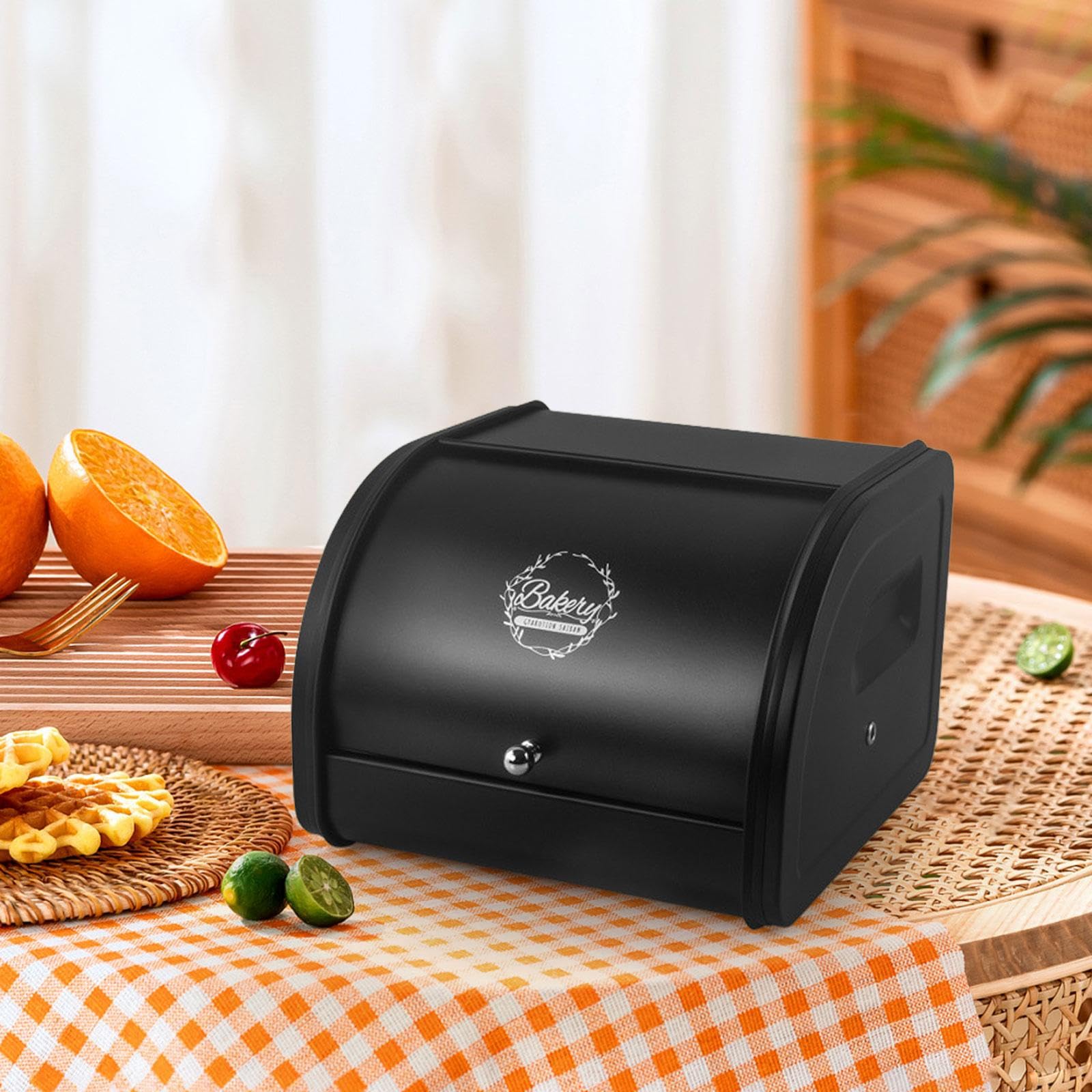 perfk Enrollable con Tapa Enrollable, Multiusos, rústica, portátil, de Gran Capacidad, para almacenar Pan, para panadería, Productos horneados, Negro