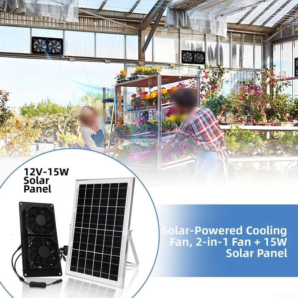 Wetterfestes Solarventilator-Set, geräuscharmer, bürstenloser Motor, 430 CFM Durchfluss für Gewächshaus, Garage, Tiergehege (30 W)