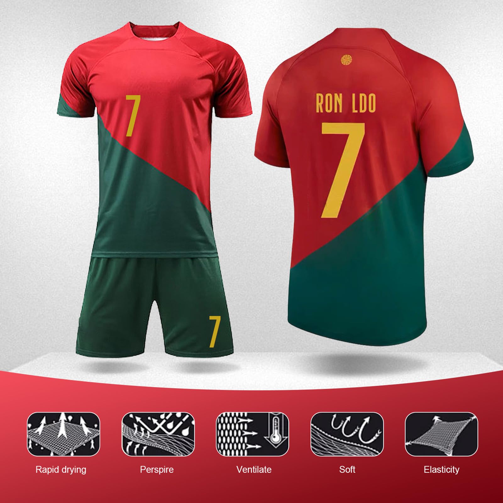 Ronronner Maglie da Calcio,7 Rosso Maglia T-Shirt, Maglia da Calcio per Bambini, Maglietta da Calcio per Bambini con Pantaloncini con Le Calze per Bambino Ragazzo