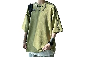 Men's Oversized Baggy Shirts with Drop Shoulder and Crew Neck, Streetwear T-Shirt