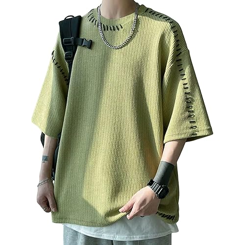 OYOANGLE Men's Half Sleeve Drop Shoulder Crew Neck Oversized Streetwear T Shirt Tee Tops