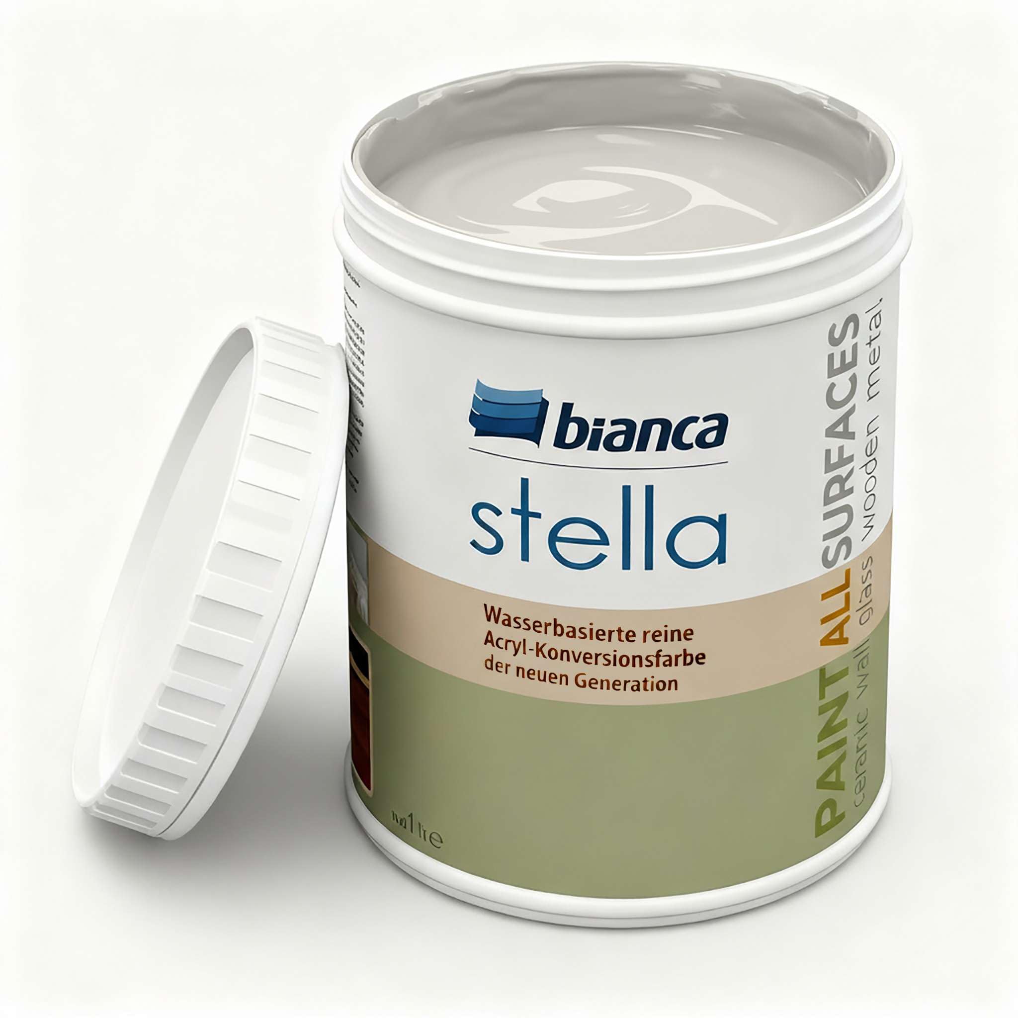 Bianca Stella Premium Farba do mebli bez szlifowania do kuchni i łazienki, Paryski szary, Połysk, 1000ml, wodna, akrylowa farba do wszystkich powierzchni, farba do drewna, farba do płytek & metalu