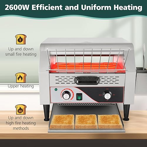 Miniatura 3 de Tostadora comercial 450 rebanadashora, horno tostador para restaurante resistente 2600 W tostadora eléctrica de acero inoxidable con mango para