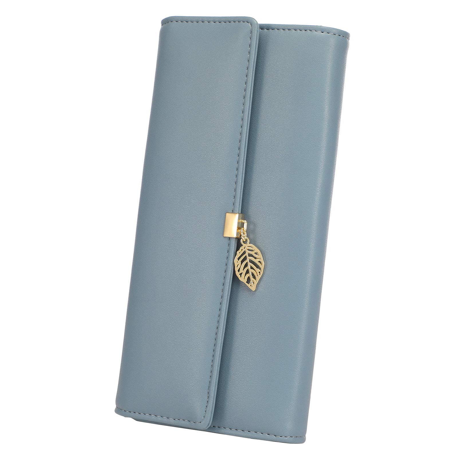 Loiral Womens Wallet RFID Blocking Long Trifold Wallet PU Vegan Leather Leaf Card Holder with Zipper Pocket