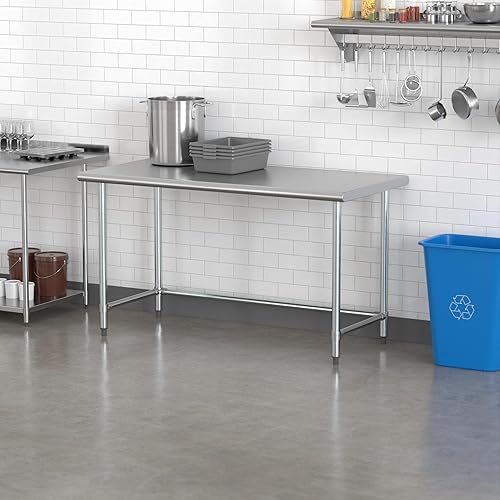 Miniatura 48 de Mesa de trabajo de base abierta de acero inoxidable 430 de calibre 18 de 30 x 72 pulgadas con ruedas giratorias de zinc resistentes de 5 pulgadas