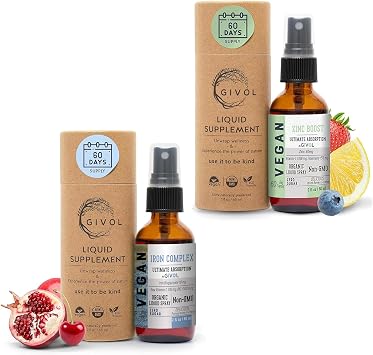 Iron Supplement - 18mg Bisglycinate Complex with Vitamin C & B12 for Energy & Immunity Boost and Organic ZINC Boost Mist 40mg Extra Strength - Sugar Free with VIT C and Elderberry Extract