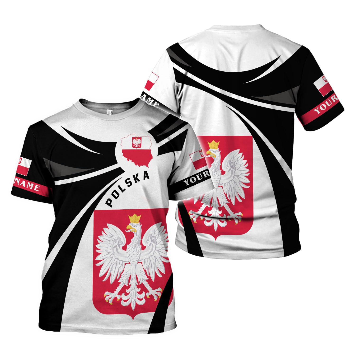 Sport Tops Tee Short Sleeve Workwear Crew Neck Working Shirt for Running Lounge Everyday Personalized Name 3D Poland Pride Retro-Feel Polish Eagle Polska XXL