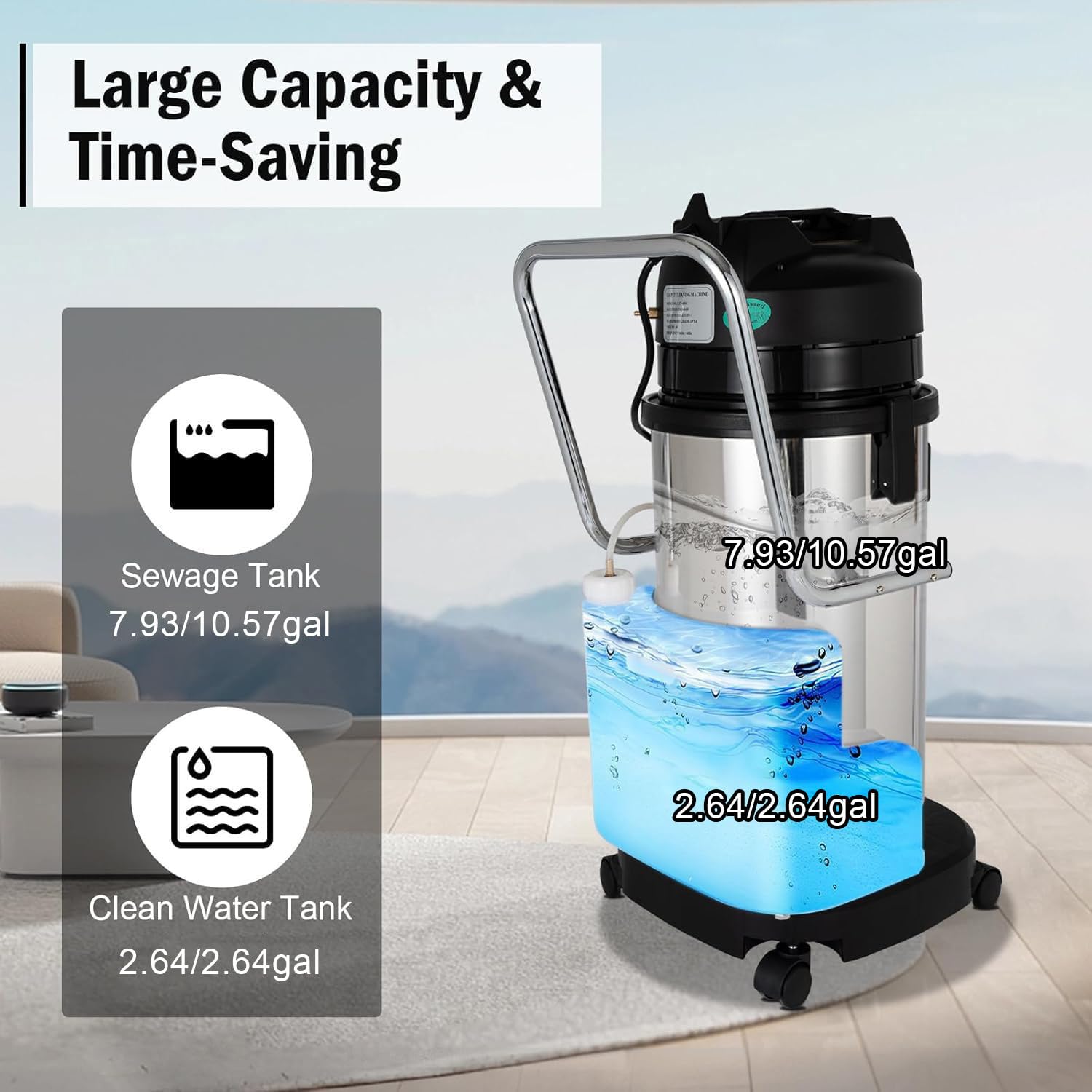 Macchina pulitrice per tappeti Professionale da 30L/40L/60L, aspiratore Portatile 3 in 1 per la Pulizia di Auto e divani, Corpo in Acciaio Inossidabile. 40L