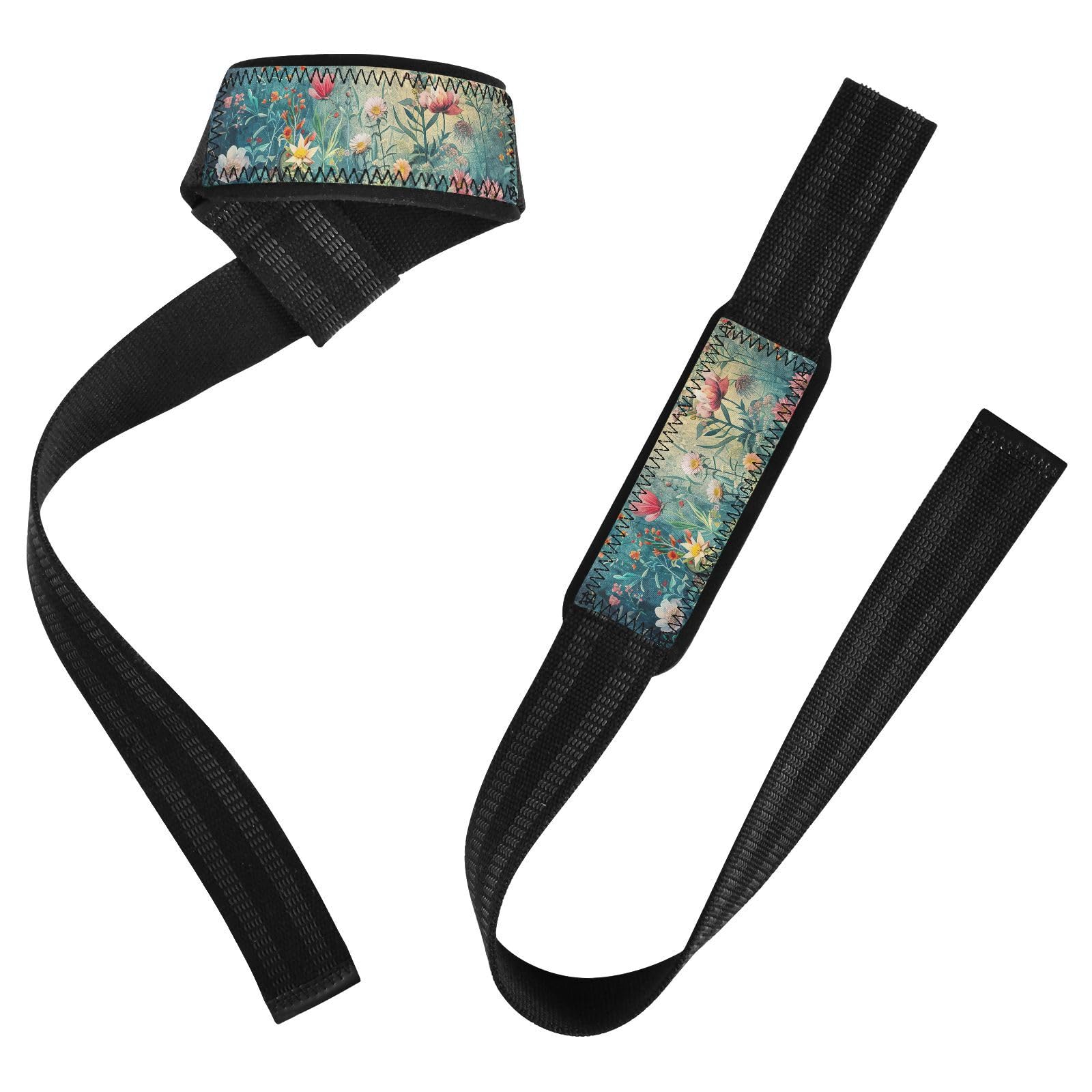 Nander Spring Flowers Wrist Straps for Weightlifting,Lifting Straps with Neoprene Cushioned Wrist Padded and Anti-Skid Silicone for Strength Training,Bodybuilding,Deadlifting
