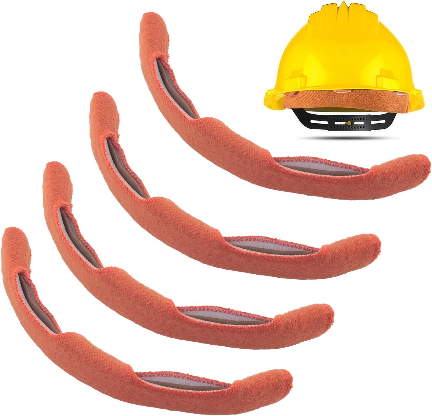4PCS Construction Helmet Sweat Pads Orange Red 9.25x3.75 inches Breathable Flame Retardant Cotton Pads for Chainsaw Welding Construction Forestry Safety Helmets