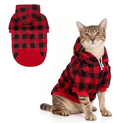 KOOLTAIL Plaid Cat Hoodie Pet Clothes Sweater with Hat and