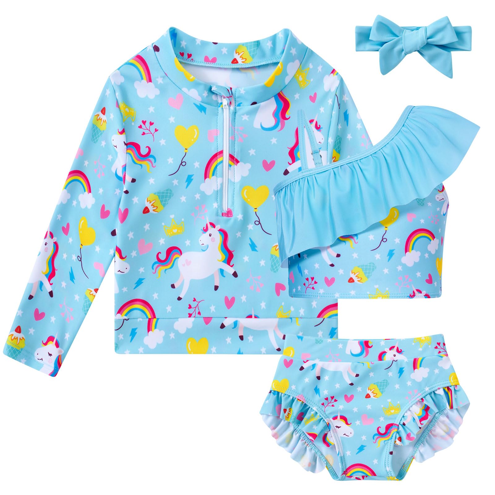 Funnycokid Baby Toddler Girls Swimsuit 4 Piece Bathing Suit Long Sleeve Rash Guard Sets 12 Months-7 Years