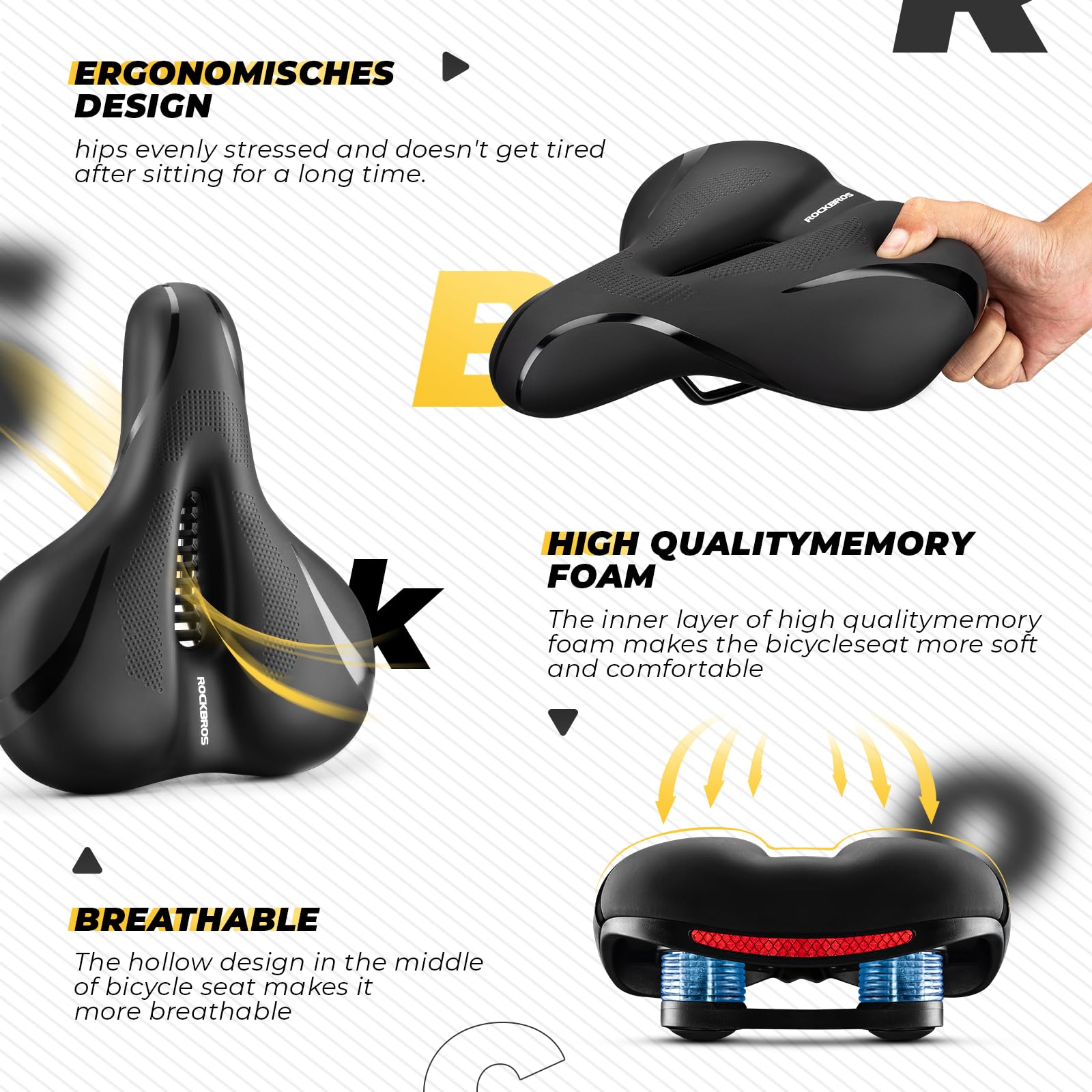 ROCKBROS Bike Seat Cushion Comfortable Mountain Bike Saddle Ergonomic Wide Bicycle Seat Shock-absorbing Gel Padded Bicycle Saddle Cushion for Men Women Road Bikes Exercise Bikes MTB BMX - Image 2