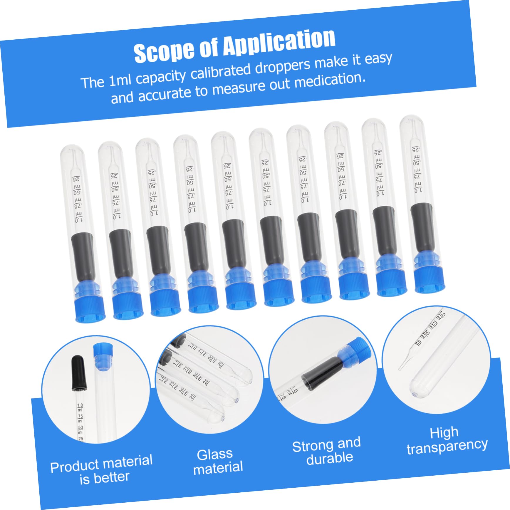 PRETYZOOM Straight Tip Laboratory Droppers 10pcs 1ml Glass Pipettes for Essential Oils Pigments Random Color