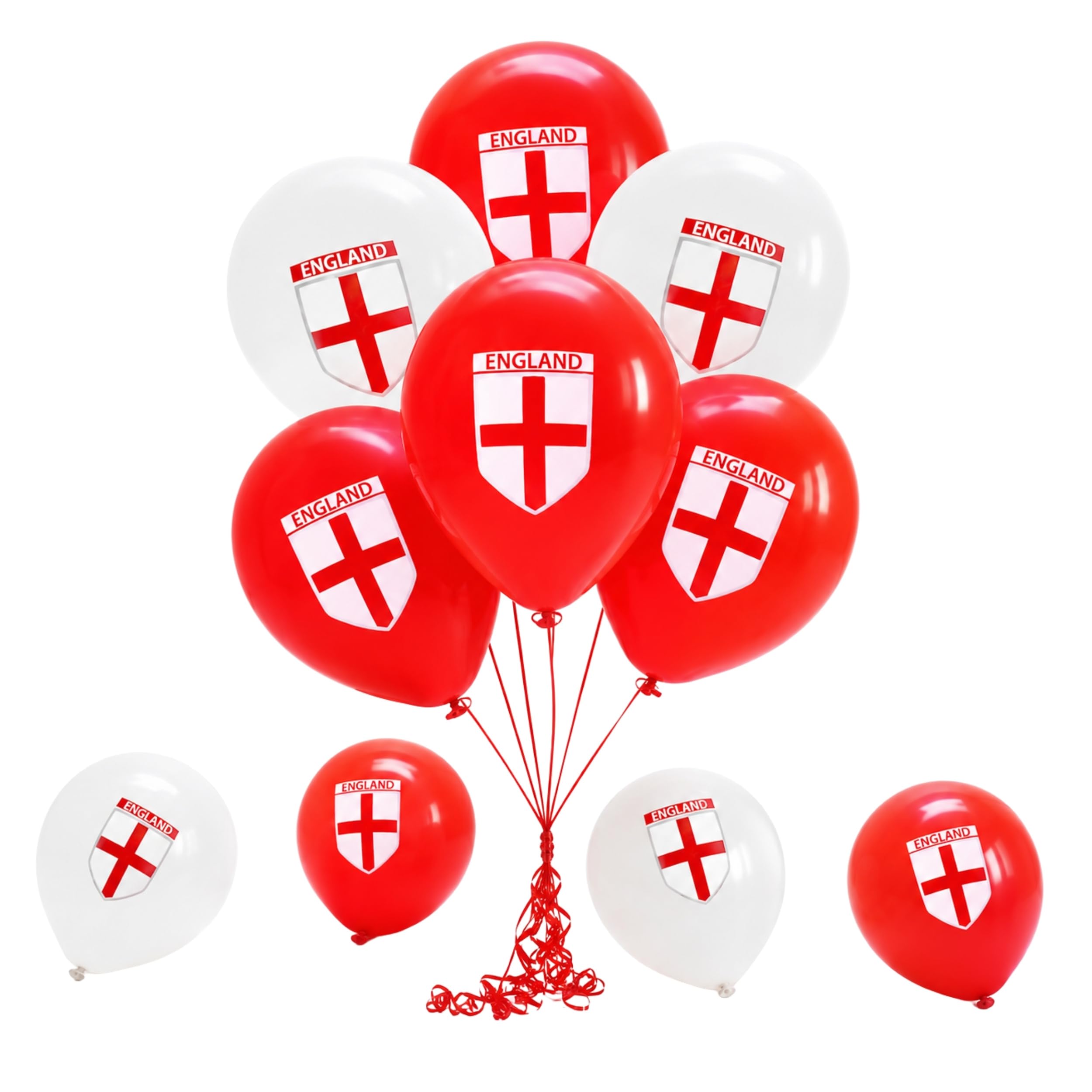 15Pcs England St George Flag Printed Balloons 12 Inch for FIFA 2026 World Cup – Red and White Latex Football Party Balloons for Sports Events, Fan Celebrations and Decorations