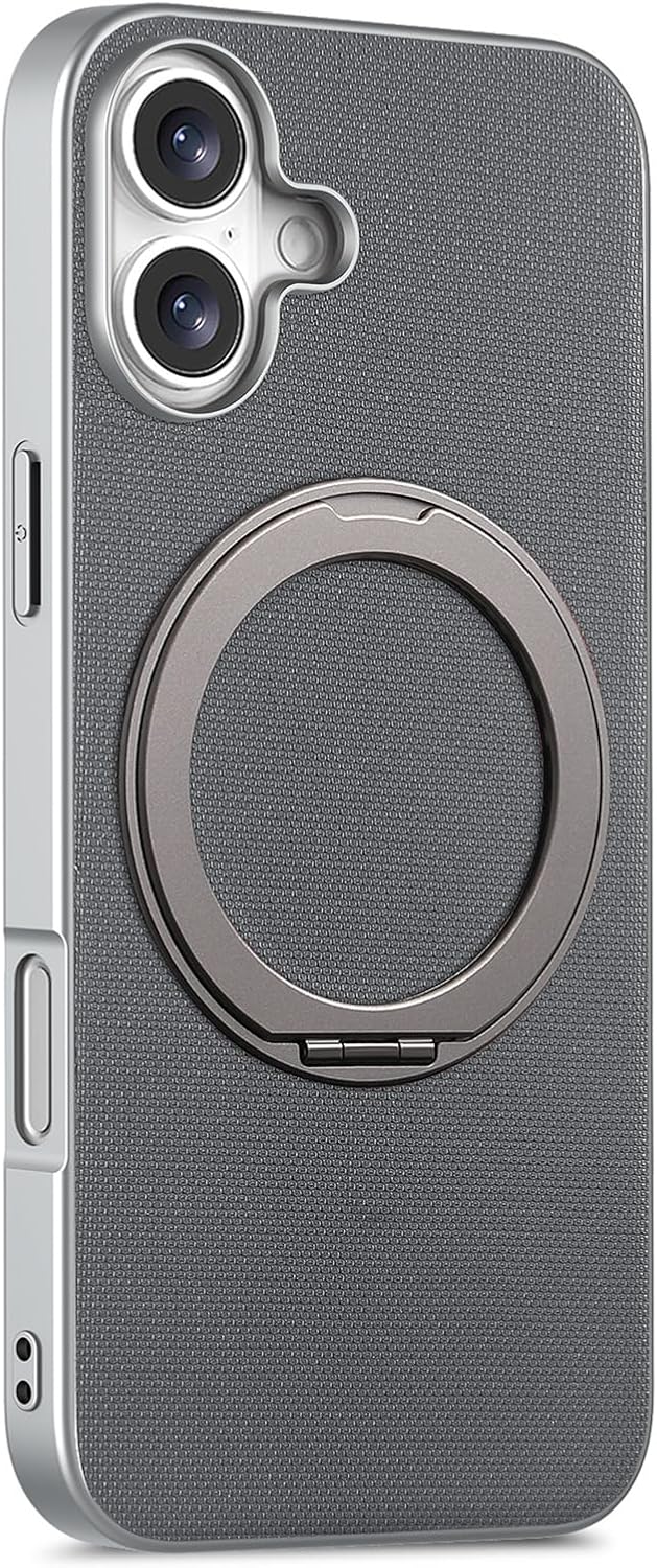 Magnetic Case for iPhone 17/17Air/17Pro/17Pro Max, Slim Business Non Slip Leather Case, with Swivel Metal Ring Stand Cover(Grey,17 Air)