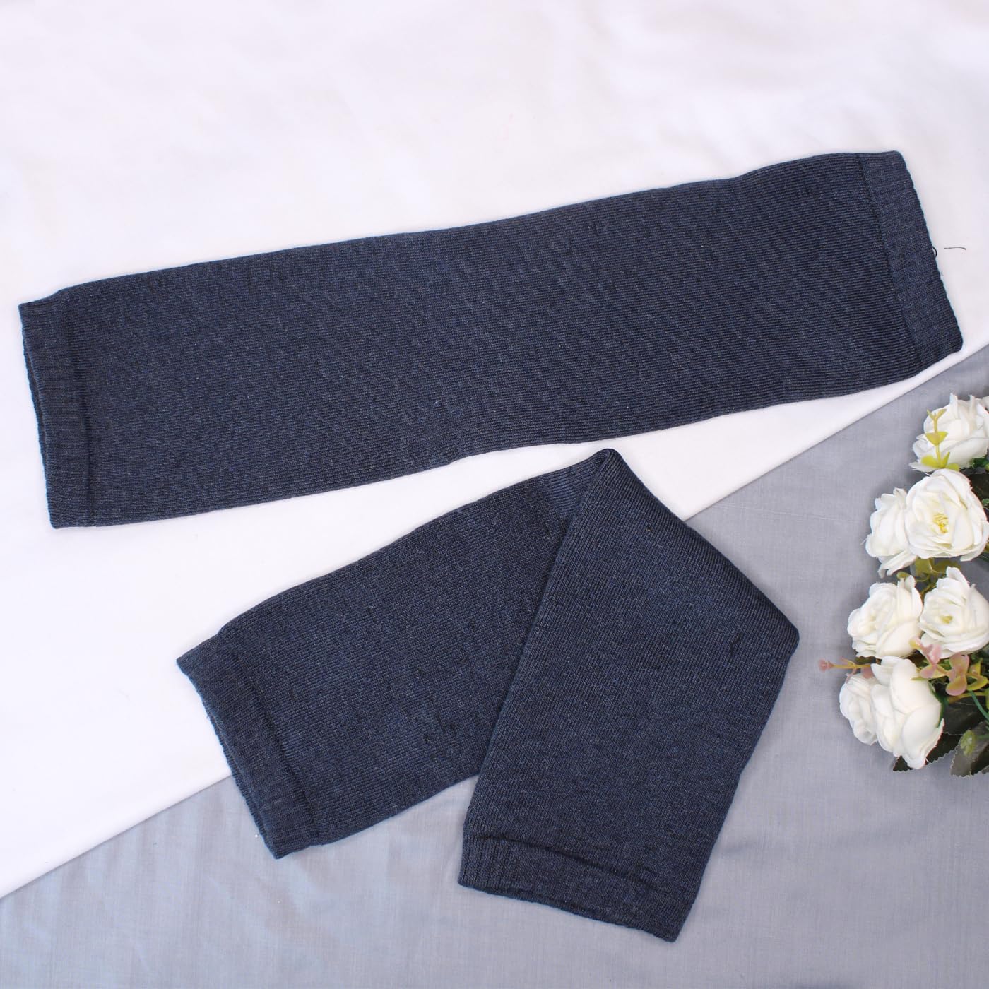 BAAL Winter Warm Woolen Leg Socks Knee Cover Leg Warmers for Men and Women| Wool Warm Thigh High Socks| Winter Wear Knee Length High Leg Warmers (Blue, M) - Image 3 thumbnail