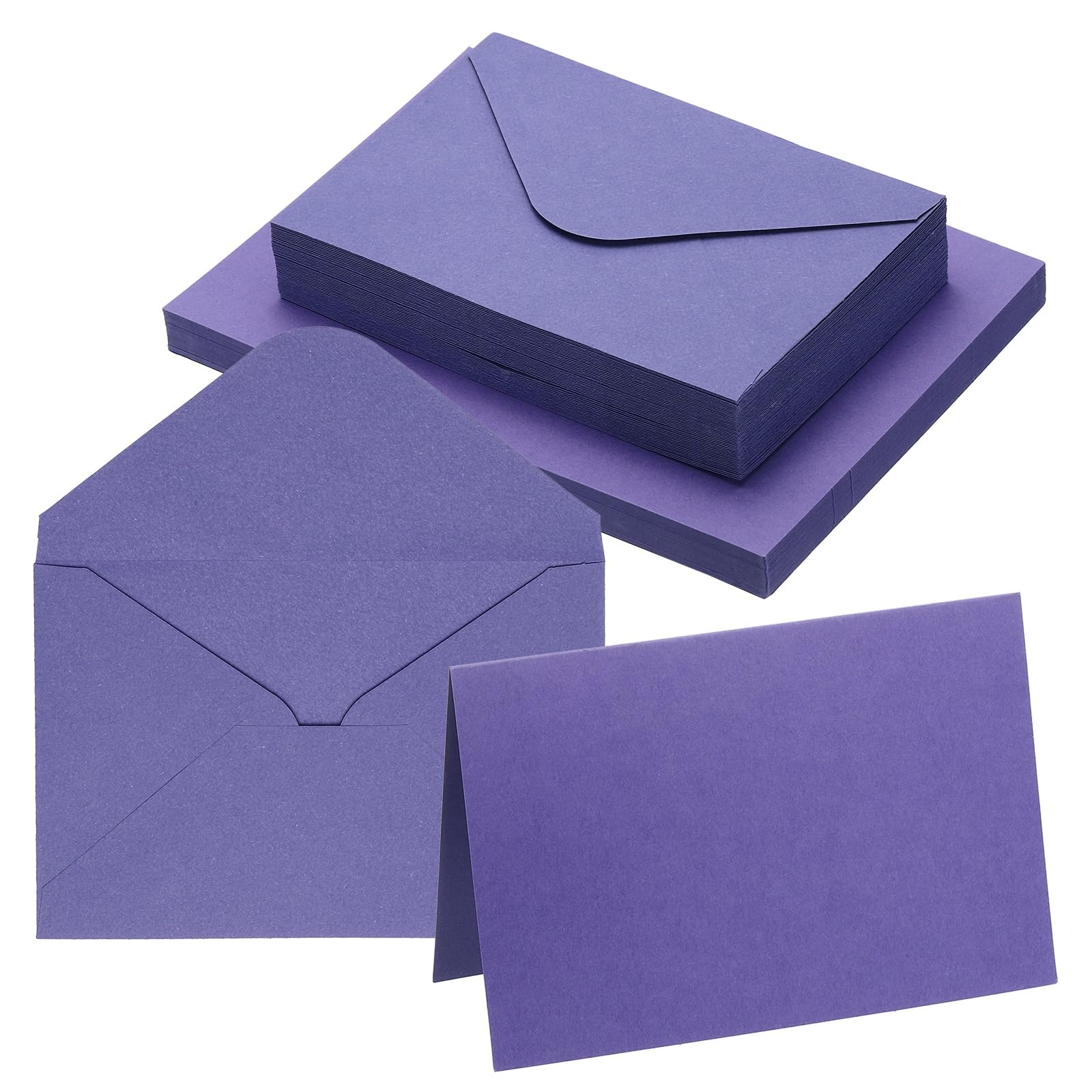 PATIKIL 10x15cm Blank Greeting Card and Envelopes, 50Sets Half Fold Note Cards and Envelopes Folded Right Angles Cardstock Greeting Card for Wedding Birthday Party Invitations, Dark Purple