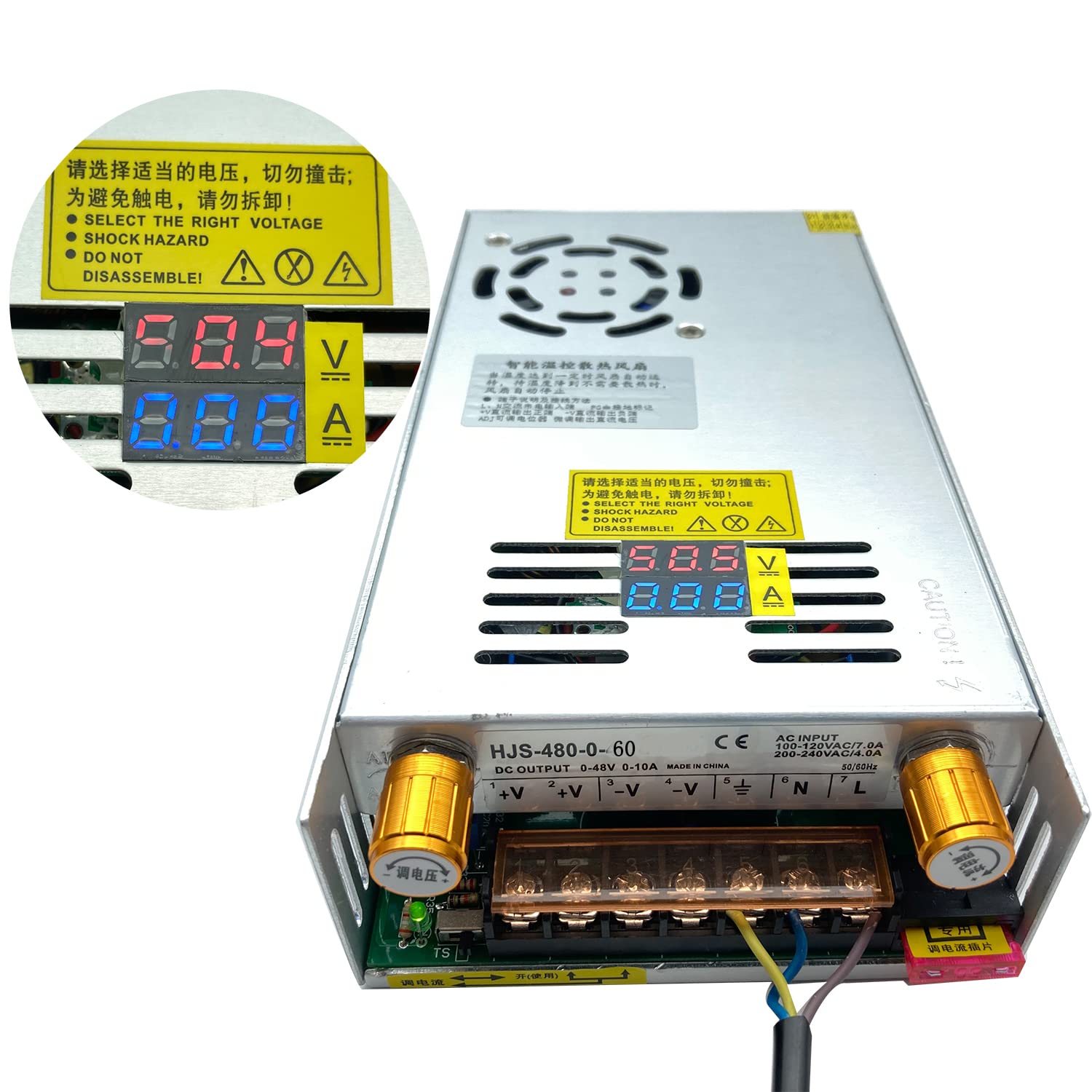 Trasformatore AC-DC 0-60V 0-8A480W Tensione e corrente regolabili Con display digitale Alimentazione switching regolata in CC Per la regolazione della velocità del motore CC