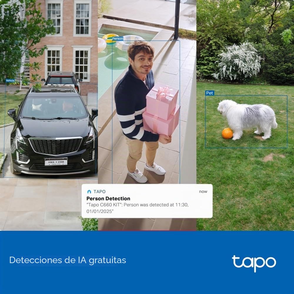 Tapo C660 Kit 4K 8MP Cámara de Seguridad Pan/Tilt alimentada por energía Solar, visión Nocturna a Color Starlight, cámara Exterior de Seguimiento de IA de 360°, Carga Solar, Audio bidireccional