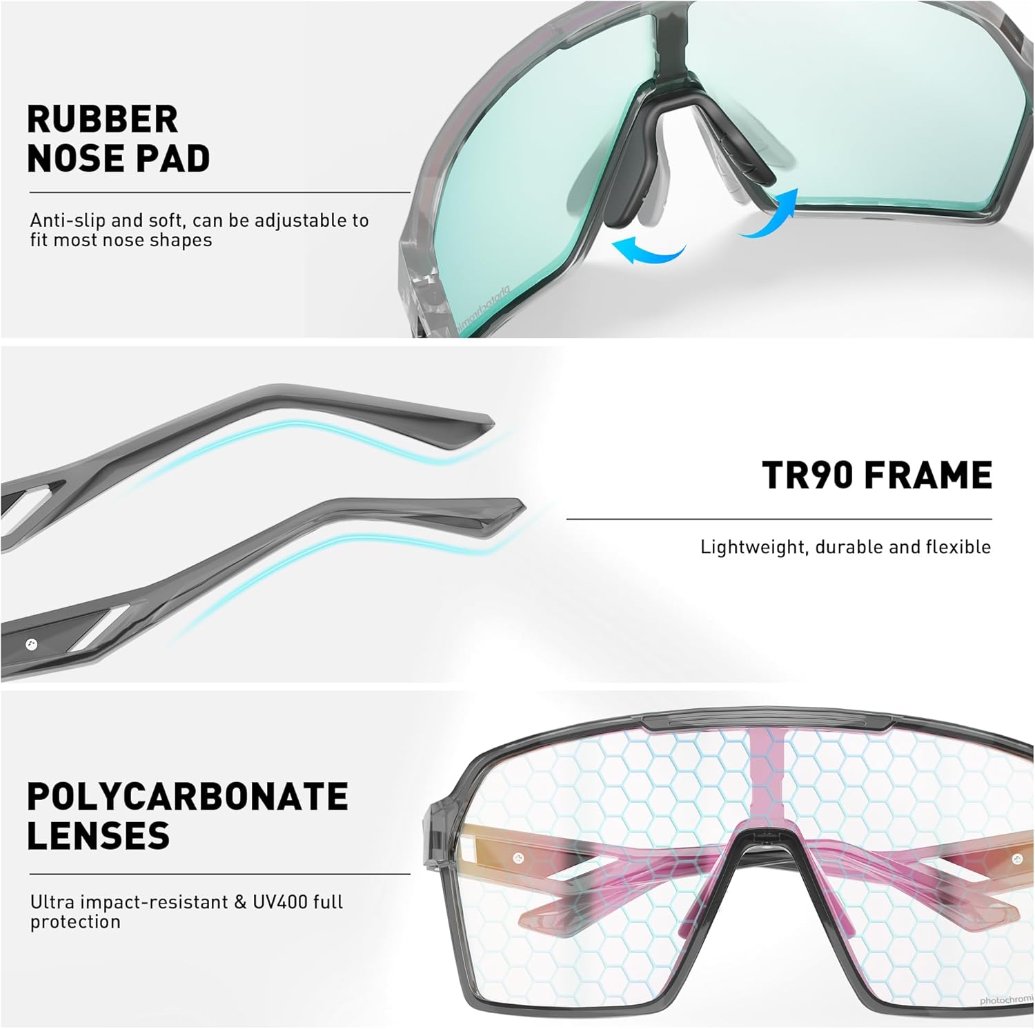 SCVCN Photochromic Cycling Glasses Men Women Clear Mountain Bike Sunglasses Sports Baseball Riding MTB S327