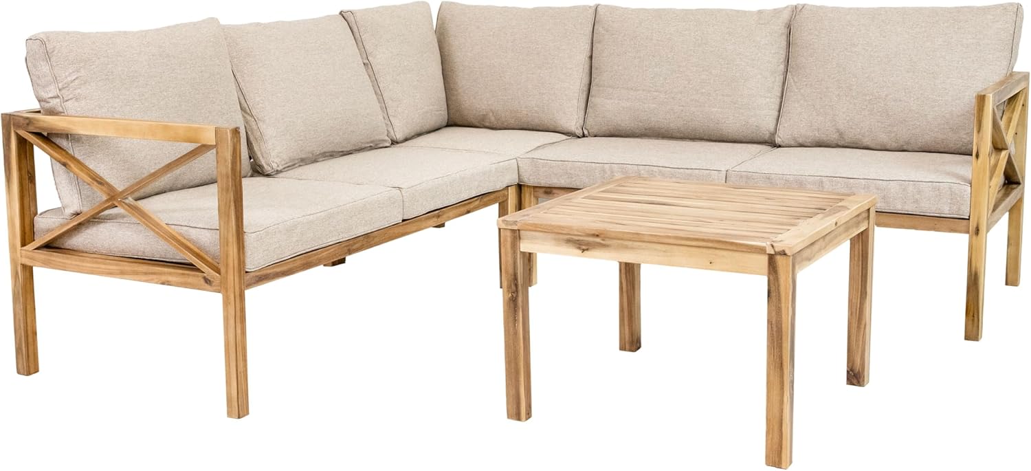 Sunnydaze 4-Piece Acacia Wood Patio Furniture Set - Edisto Outdoor Conversation Set - Wood Outdoor Furniture - Light Brown