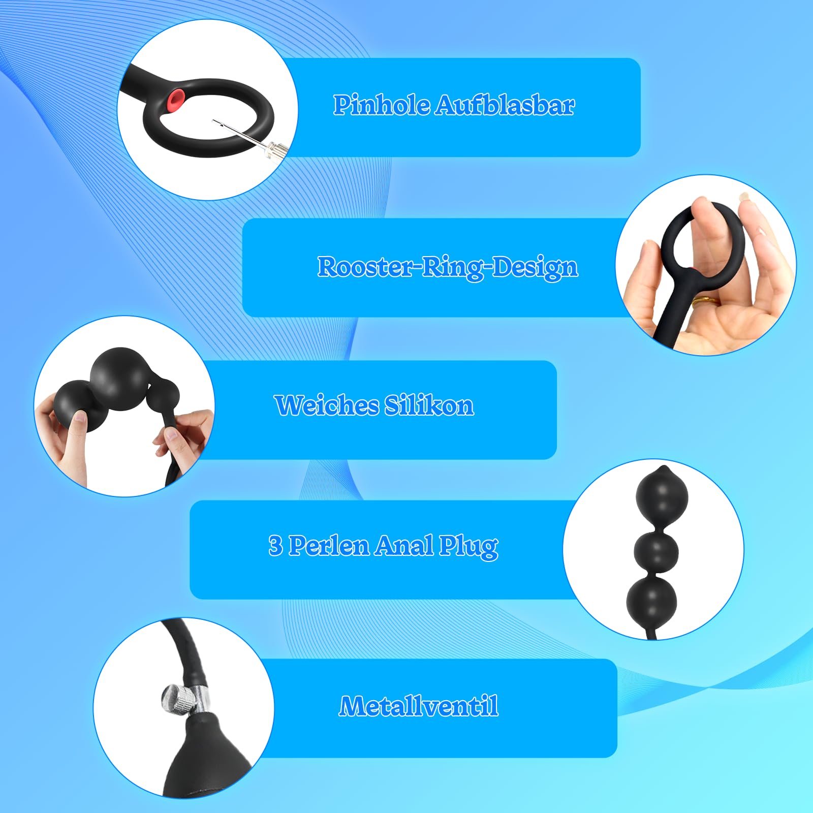 AMAZBEE Silicone Pull Bead Butt Plug con 3 perline Plug anale gonfiabile con anello del cazzo Giocattoli del sesso per adulti per il gioco anale esteso