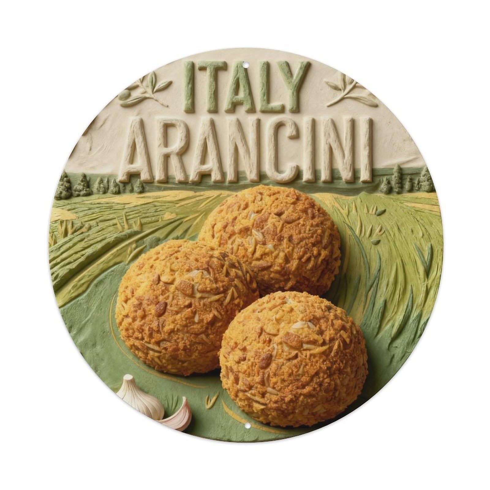 Golden Crispy Arancini Balls Garlic Round Metal Tin Sign Vintage Wall Decor, Bar Garage Cafe Kitchen Home Wall Art Poster 8x8inches